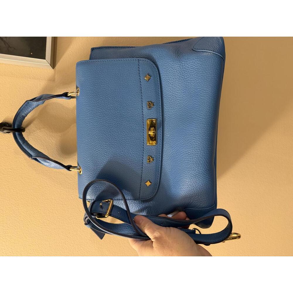 MCM Blue Leather Handbag with Gold Hardware